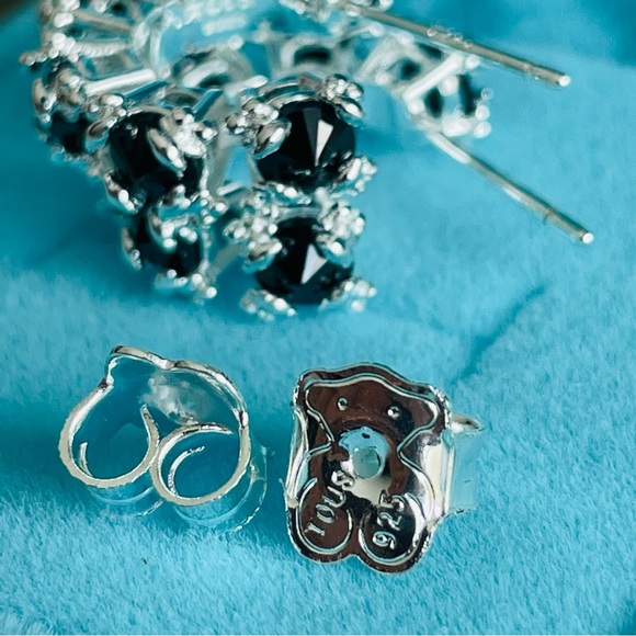 Tous Onyx Black Pavilion Up 4-little Bears Huggers Prongs Dangle Hoops Earrings - Picture 11 of 16
